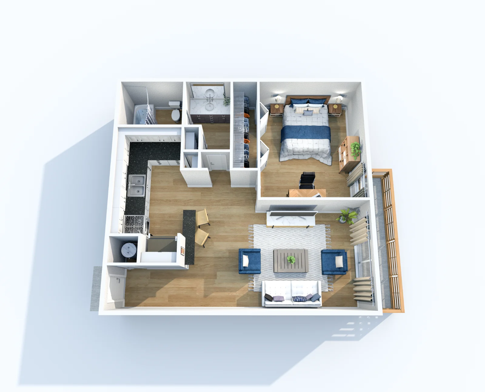Music City Flats — floor plan, Plan A1 · 1 bed · 1 bath · 725 sq ft